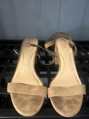 Circus by Sam Edelman Beige Suede Ankle-Strap Block Heel Sandals